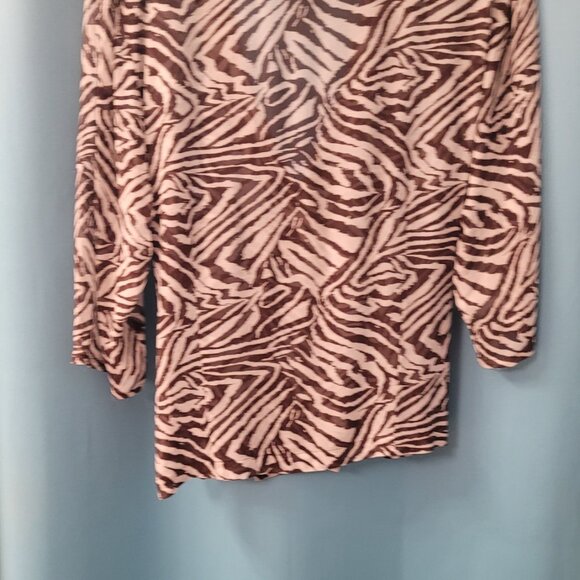 Chico’s Zebra Print Semi-Sheer Wrap Top | Size 2 | Brown & Cream - Picture 2 of 4